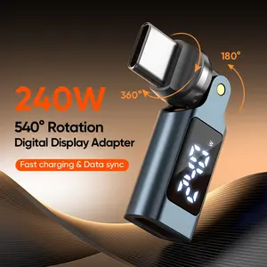 240W Max USB C to USB C Adapter, 540° Rotating Type-C Fast Charging Converter with LED Digital Display, 180° Angled USB-C Adapter for Laptop, Phone, Tablet and Car