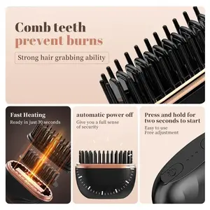Wireless Heated Hair Straightening Comb | 30s Quick Heat, Adjustable Temp, Auto Power-Off, Pocket-Sized Portable Styling Tool outdoorfun