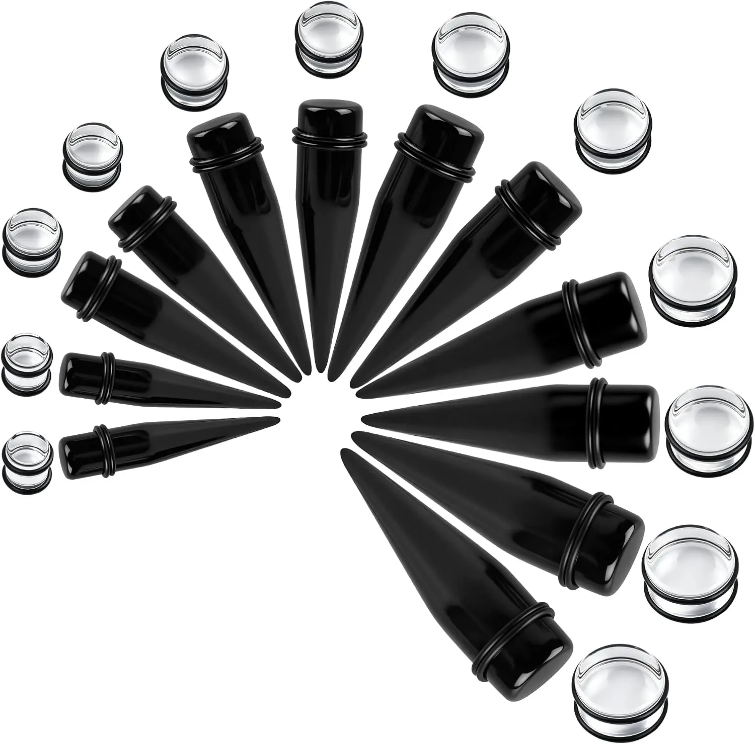 Big Ear Gauges Kit 24 Pieces Acrylic Tapers and Plugs Double O-Rings Stretching Set