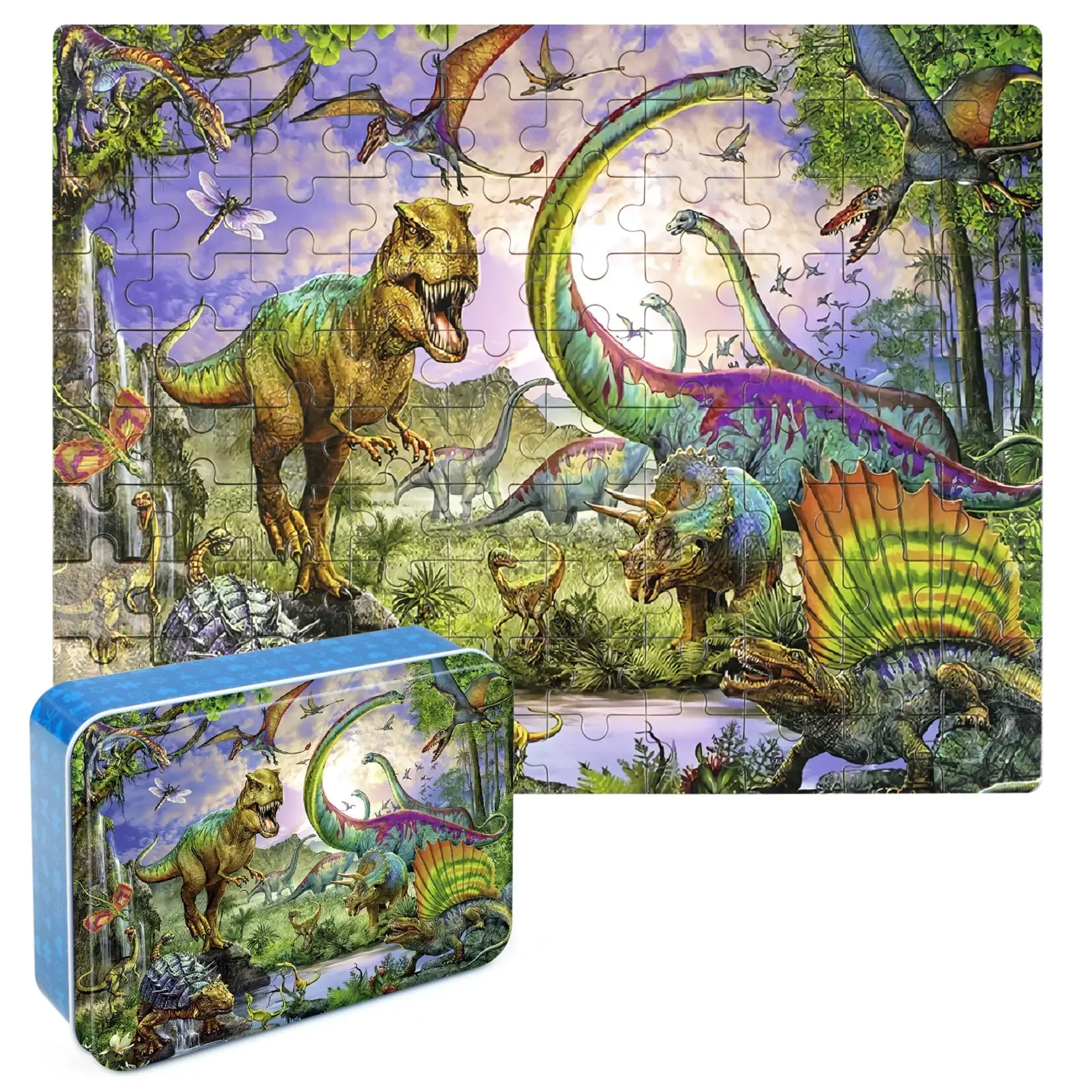Puzzles for Kids Ages 4-8,Dinosaur 100Piece Puzzles for Kids,Educational Kids Puzzles Jigsaw Puzzles in a Metal Box, Puzzle Toys for Girls and Boys