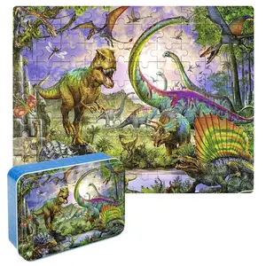 Puzzles for Kids Ages 4-8,Dinosaur 100Piece Puzzles for Kids,Educational Kids Puzzles Jigsaw Puzzles in a Metal Box, Puzzle Toys for Girls and Boys