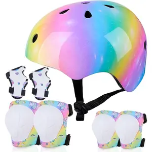 Kids Unicorn Adjustable Protective Gear Set, Including Helmet Knee Elbow Pads Wrist Guards for Girls Boys, Suitable for Skateboard Inline Skating Scooter Sports