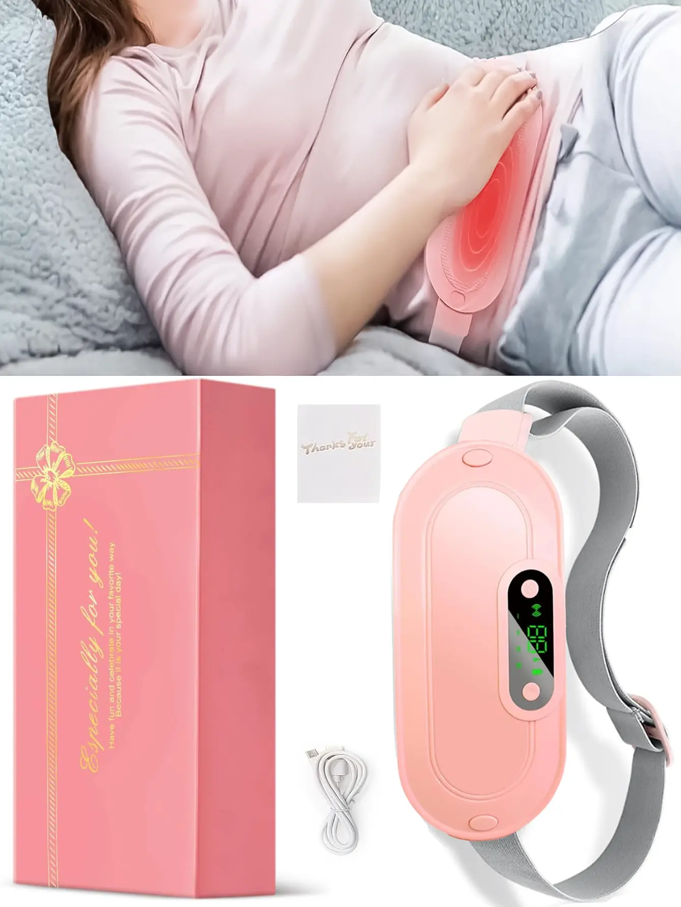 Portable Cordless Heating Pad for Period Cramps, Valentine's Day Gift | 3-Second Fast Heating, Waist Pain Relief & Cramp Massager with Overheat Auto-Shutoff, Daily Sore Muscle Relaxation | Ideal Gift for Women, Girls, Her & Girlfrien, Menstrual Heating Pa