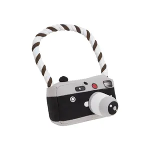 Camera Plush Dog Toy with Rope Handle – Squeaky, Multi-Texture Toy
