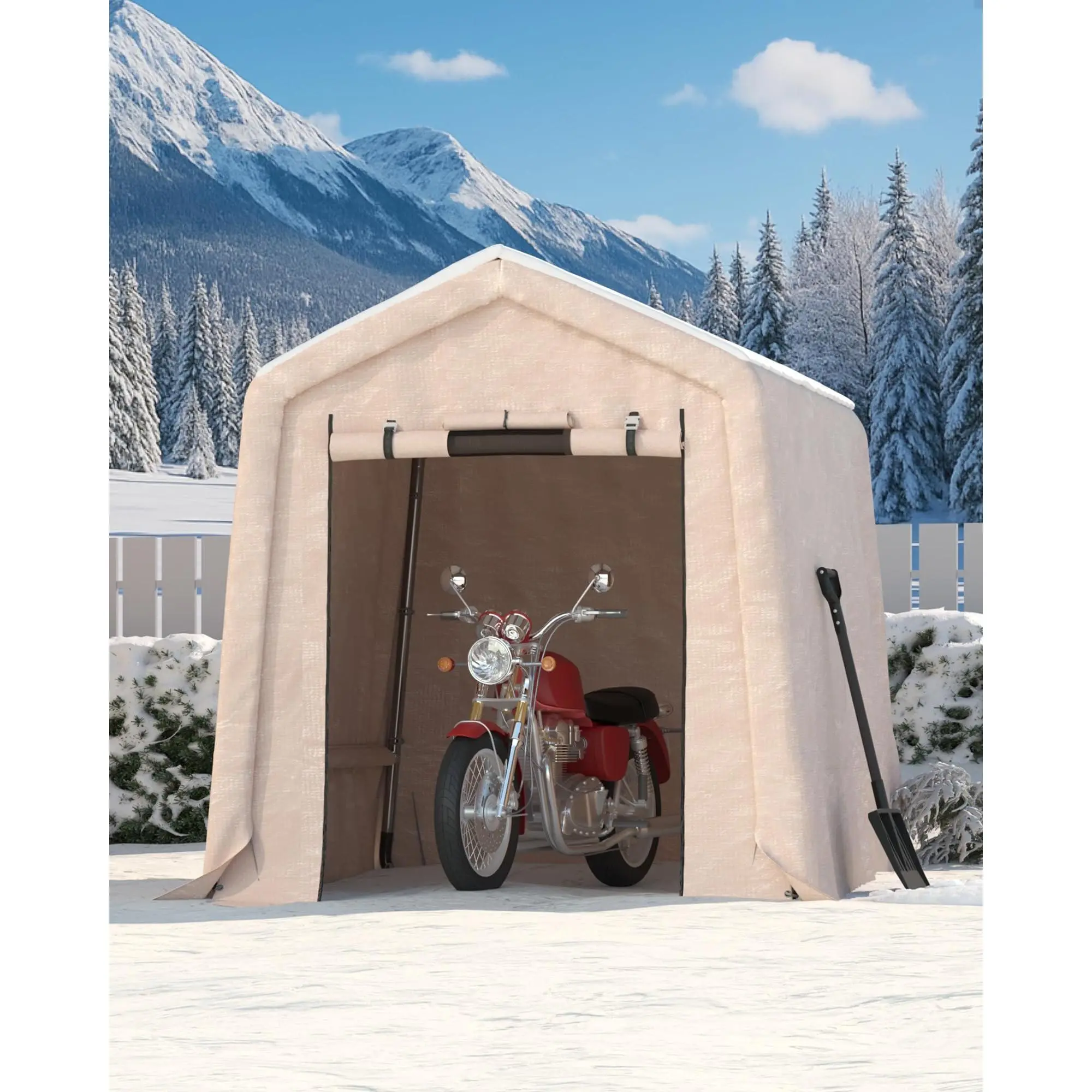 6x6 FT Heavy Duty Portable Storage Shelter, Waterproof UV Resistant PE Tarp Carport Canopy with Roll Up Zipper Door for Motorcycle Firewood Garden Tools Backyard