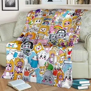 Happy Foxy Boxy and Rocky Lankybox Blanket Soft Throw Blanket for Home Bedroom Bed Sofa Picnic Travel Office Cover Blanket Kids Warm Lightweight Nursery Decor Gift Halloween Christmas Birthday Gift