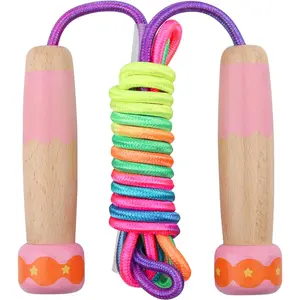 Jump Rope for Kids,  Adjustable Skipping Rope, Kids Jump Ropes with Wooden Handle for Girls Boys, Weighted Jumping Ropes for Fitness Workout Exercise Outdoor Fun Activity
