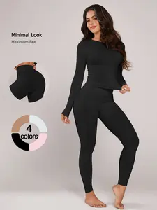 2 Piece set Women's Loungewear Set Long Sleeve Top Full Length Pants Comfortable Soft Seamless Stretchy Perfect for Casual Daily Wear Home Travel Sleepwear
