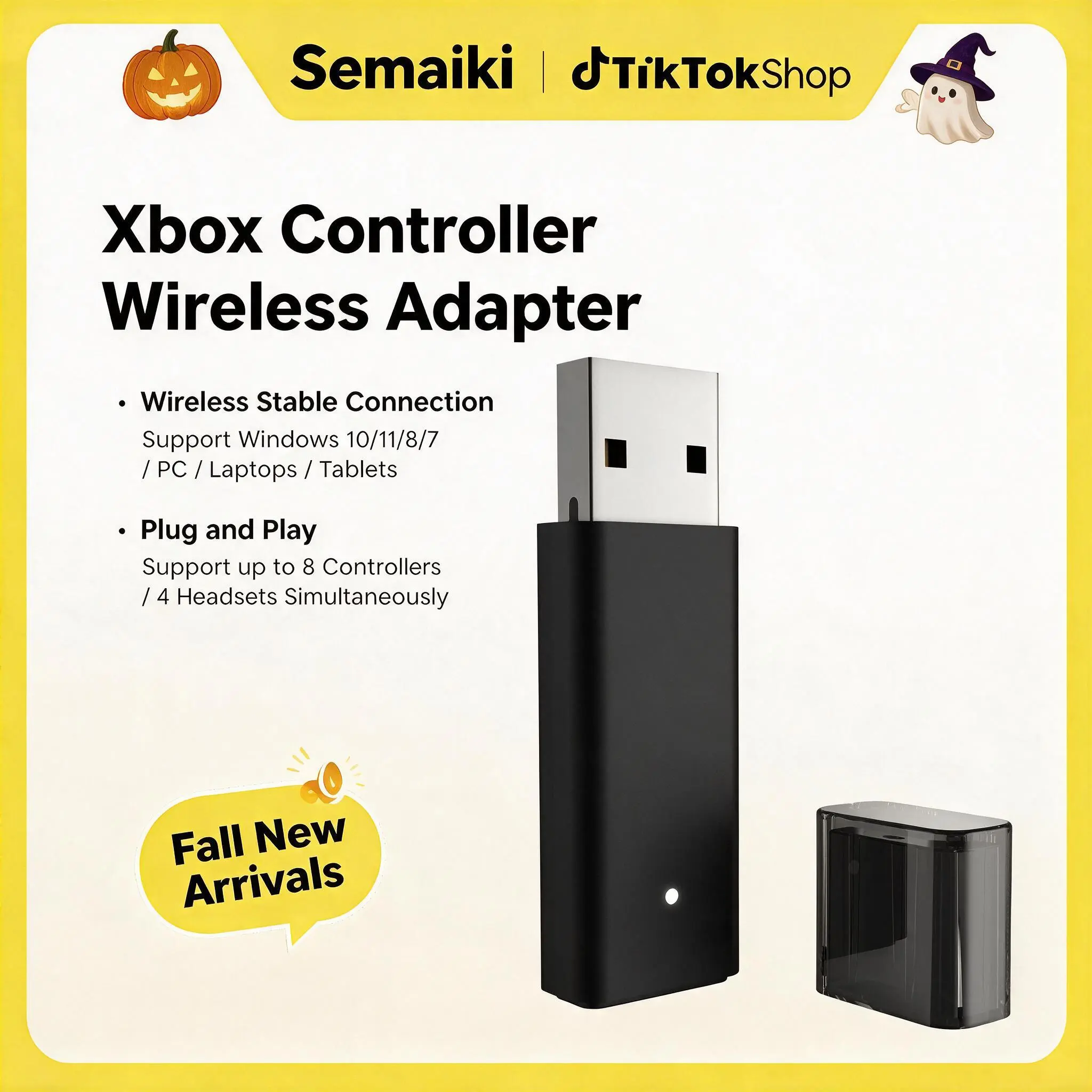Wireless Xbox Controller USB Adapter for PC - Plastic Plug & Play Receiver, Game Console Accessories, Supports Up to 8 Controllers, Compatible with Xbox 1, Series X|S, Elite Models, Windows 7/8/10/11