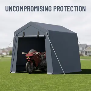 YJ-Garvee 6'x8' Outdoor Portable Garage, Waterproof & UV-Resistant Storage Shed with 2 Roll-Up Doors, Carport Tent for Motorcycle, Bike, and Tools, Gray