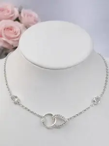 Collar Corazon y Anillo de Compromiso Entrelazados CZ Plata 925 - Ajustable 40cm - 45cm