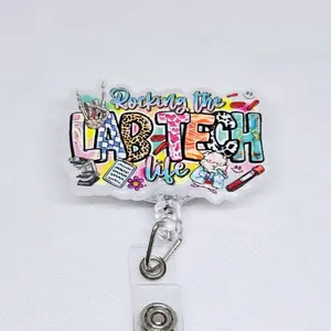 Lab Tech Rocking the Life Colorful Acrylic Retractable Badge ID Reel Belt or Alligator Clip card holders id badge hospital worker retractable clip
