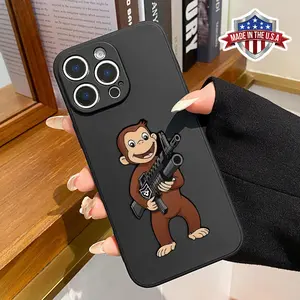 Machine Gun Monkey Pattern Straight Edge Phone Case for iPhone 16 15 14 13 12 11 Pro Max 14 15 16 Plus 16E and X X/XS Max. Shockproof Non Slip Military-Grade Protection Silicone Cover