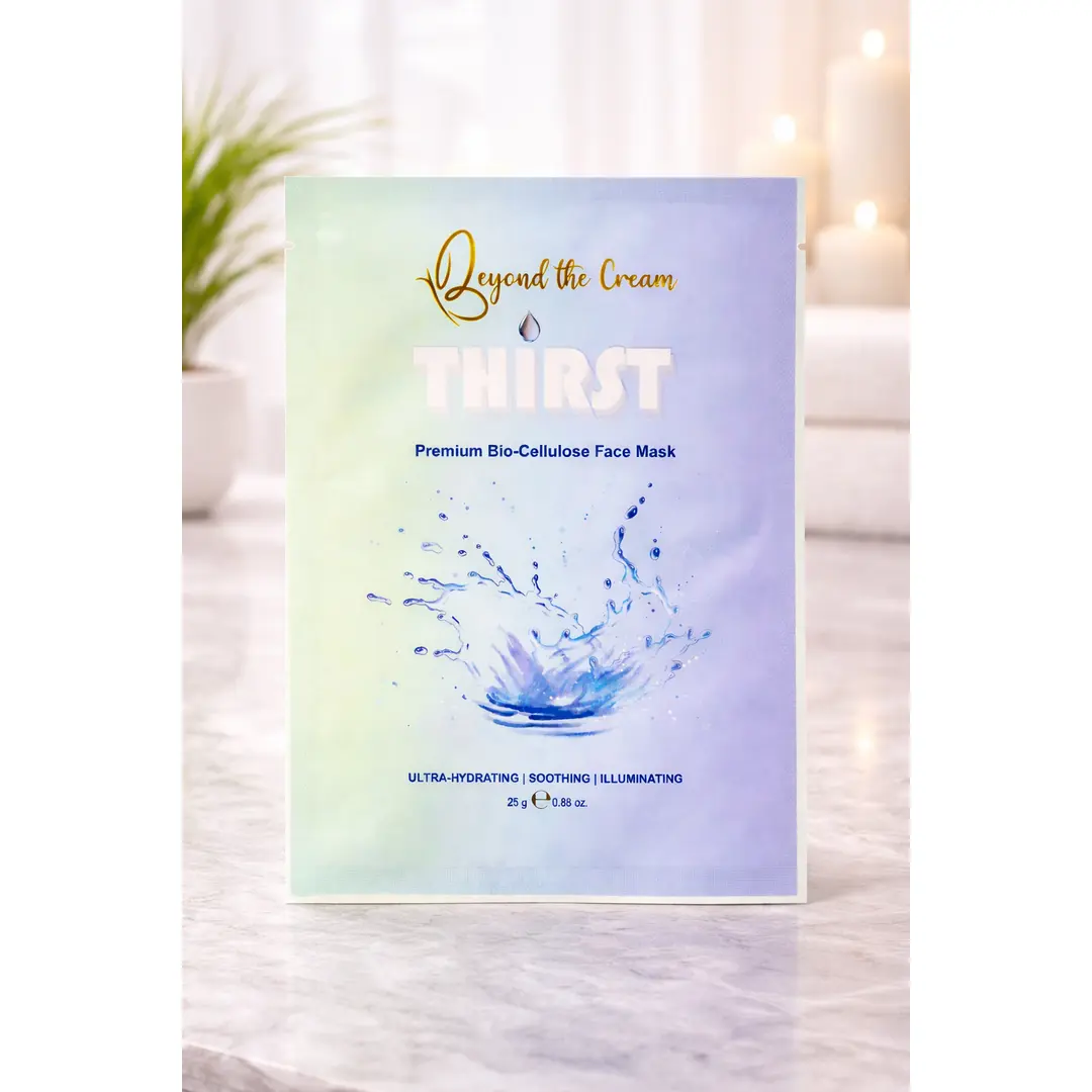 Beyond The Cream Thirst Hydrating Premium Bio-Cellulose Face Treatment Mask with Rosehip Extract & Hyaluronic Acid for Deep Hydration and Dewy Glow 25g - Serum. Single Treatment. Fresh Rose Scent. Vegan & Cruelty Free. Made in Korea