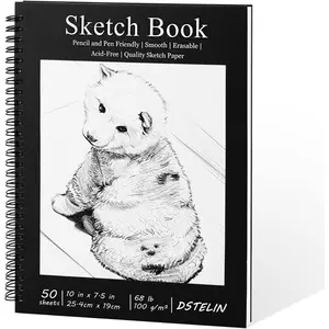 10 x 7.5 Inch Black Sketchbook, Spiral Bound, 50 Sheets Acid-Free Drawing Paper, Ideal for Beginners and Professionals
