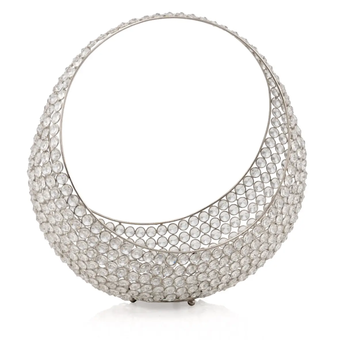 16 in. Faux Crystal Bling Ring Basket, Silver