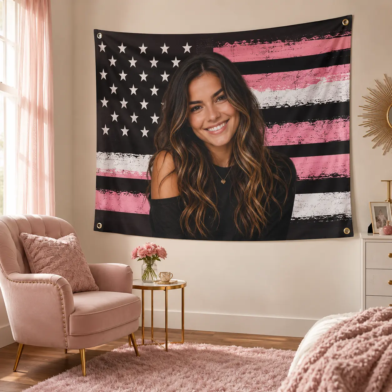 Custom Photo Flag Tapestry, Personalized Family Pet Picture Wall Hanging, 6 Color Styles, Bedroom Dorm and Gift Decor