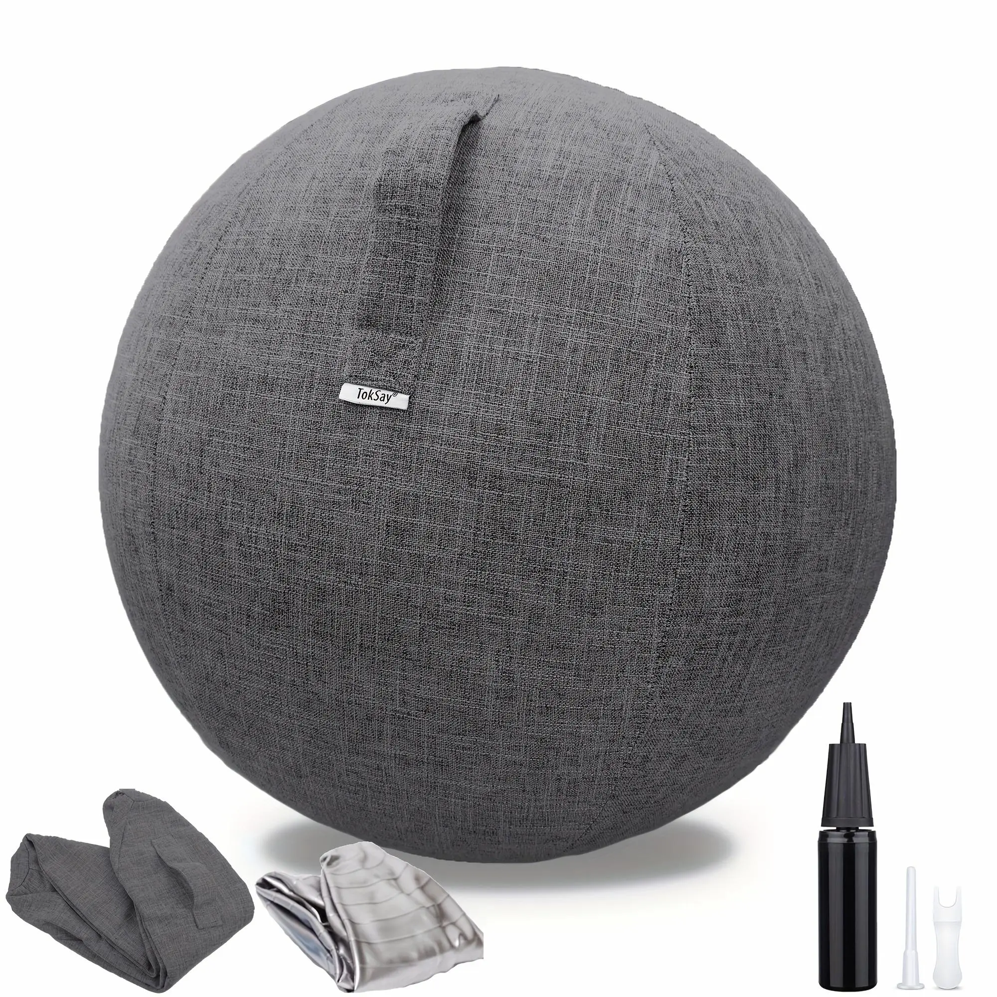 25.59inch Exercise Ball Chair with Fabric Cover, Pilates Yoga Ball Chair for Home Office Desk, Pregnancy Ball & Balance Ball Seat to Relieve Back Pain, Improve Posture, Birthing Ball for Pregnancy