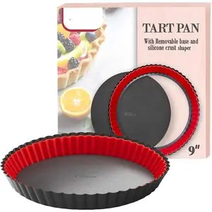 Fluted Tart Pan 9 inch Removable Bottom-Round  Tart Pan with Crust Shaper Ring-Nonstick Carbon Steel Tart Molds for Baking, Fruit Tart, Pies & Quiche Baking Dish