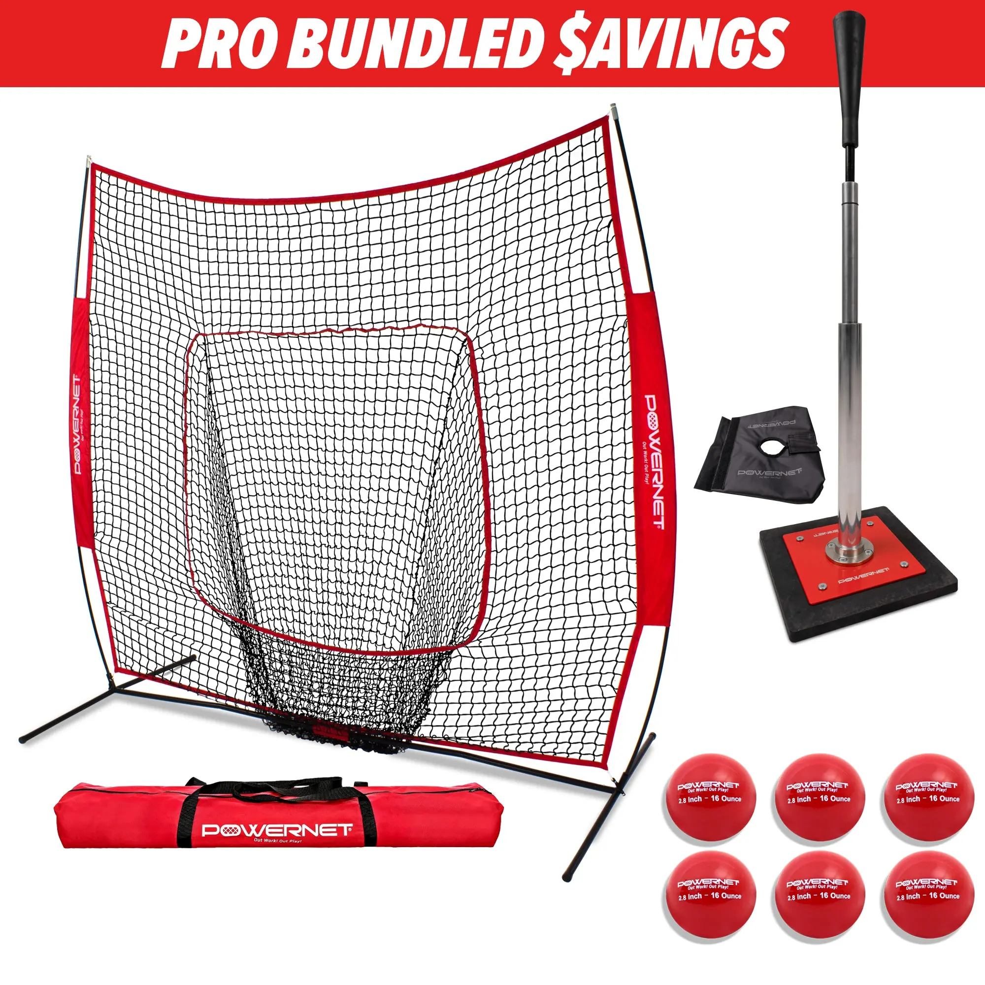 Pro Training Bundle | 7x7 Net, Batting Tee & Weighted Balls (Red)