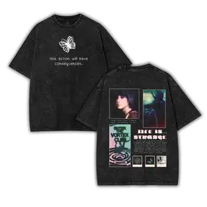 Life is Strange Max Caulfield Game Washed Tshirt Oversize 2 Sided Cotton unisex graphic game movie Tops graphic tee game acid wash