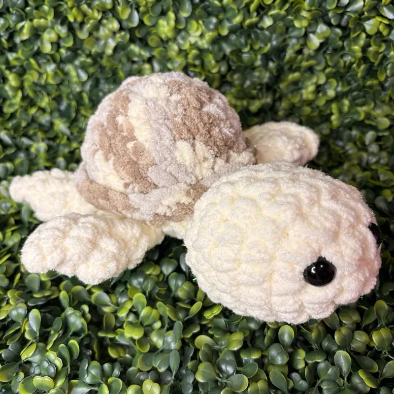 Sparkle Cream & Tan Small Handmade Crochet Turtle Plush | Soft Sea Turtle Stuffed Animal | Cute Amigurumi Turtle Gift