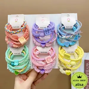 30PCS Pink Braid Style Knotted Elastic Hair Ties with Macaron Smiley Face and Heart for Daily Hair Accessories Scrunchie Rubber Band Beads