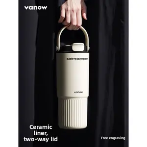 Vanow Insulated Cup with Straw - Ceramic Liner, Large Capacity, Suitable for Men & Women, Ideal as Car Cup & Portable Coffee Mug
