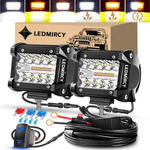 LEDMIRCY LED Light Bar 2PCS 4 Inch Triple Row Spot Flood Combo LED Light Pods 6 Modes Dual Color Amber White Auxiliary Flashing Fog Light Offroad Driving Lights with Wiring Harness Kit Waterproof for Van Camper Car Pickup Golf Cart ATV UTV SUV Truck Boat
