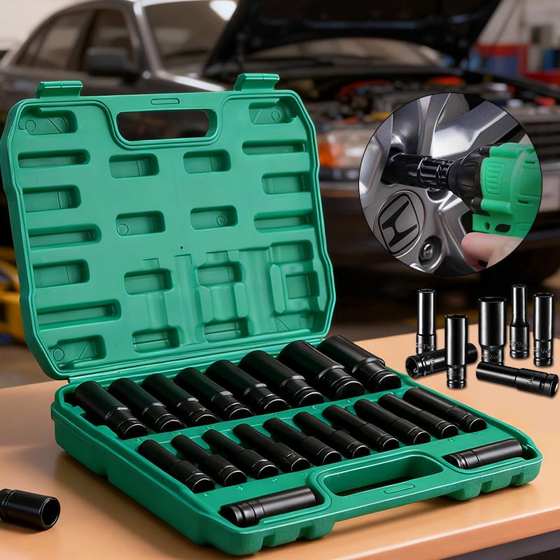 15/20-Piece Heavy-Duty 1/2" Drive Deep Metric Impact Socket Set, Durable Steel Construction for Tire Removal, Pneumatic Tool Compatible, 8mm to 32mm.Suitable for birthday, Thanksgiving, Christmas gifts