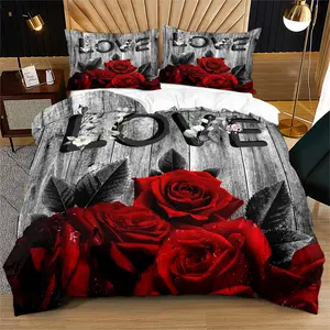 Rose pattern printed soft and durable bedding duvet cover set, including 1 duvet cover and 1 or 2 pillowcases, without a core or pillow, suitable for gifts for teenagers and adults, modern style fashionable bedroom bed decoration, Decorative Duvet Cover