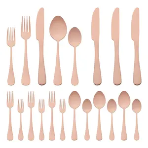 REGALWOVEN 20 Piece Silverware Set, Stainless Steel Flatware, Mirror Polished Cutlery Set, Serving Utensils Set for Kitchen Dining 20 PCS Rose Gold