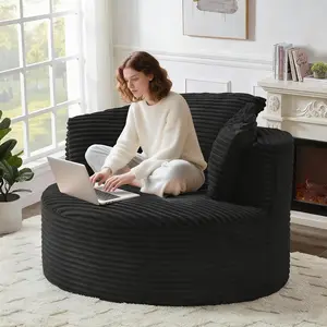 48.8" Oversized Sofa Chair Upholstered Corduroy Deep Seat Sleeper Sofa Bed, Round Chair Lounge Chaise Indoor, No Assembly Required for Living Room, Bedroom Apartment, Black