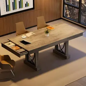 71-Inch Rectangular Dining Table with Two Drawers, Wooden Kitchen Table w/Large Tabletop & Sturdy Frame, Large Dining Table for 6-8 with Double Pedestal, for Dining Room, Office