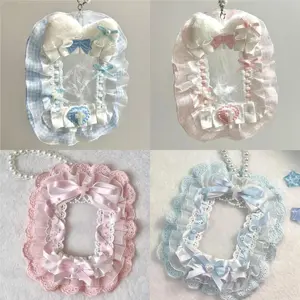 Sweet DIY Plush Card Holder with Ribbon Anime Lace Photocard Case Lolita Idol Display Photo Protector Case Card