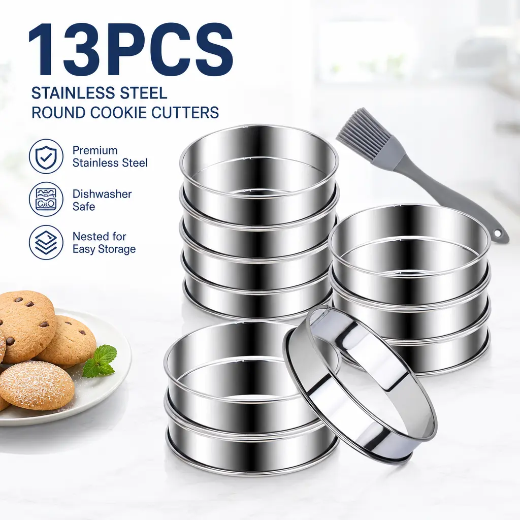 Classic Stainless Steel Round Baking Molds Set - 12-Pack 3.15in Double Rolled Easy-Release Metal Mold Cake Tins, 1-Inch Tall Ring Pan Cake Tins, English Muffin Rings, Crumpet Hack, Round Shape Cookie Cutters for Home Bakers