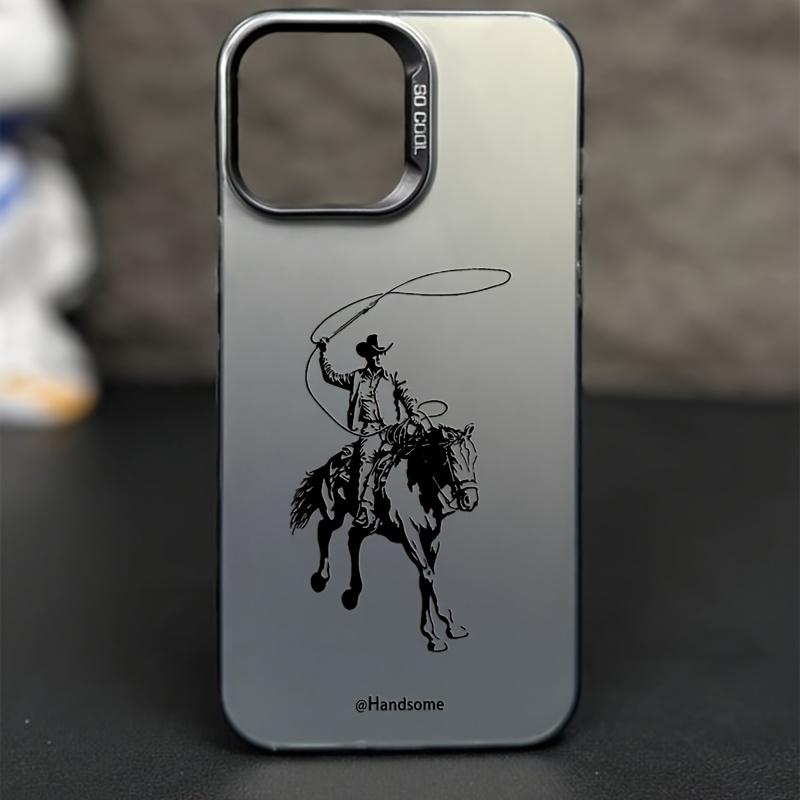 A Laser Anti-drop Phone Case with Horse and Cowboy Pattern, Suitable for iPhone 17 Air/16 Plus/15 Pro Max/14 Pro/13/12/11/XS Max/X Phone Case, Ideal Gift for Family, Friends, Lovers, Boyfriend, Girlfriend, Best Choice for Holiday Gifts CY373