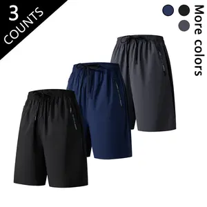 Men's 3-Pack Quick-Dry Active Shorts Breathable Gym & Running Shorts with Drawstring Waist Zipper Pockets for Workout & Casual Wear - Menswear