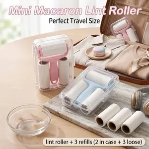 Portable Mini Lint Roller Set (2-Pack) - 1 Handle + 3 Refill Rollers, Strong Adhesive for Pet Hair, Lint, Dust, Reusable, No Electricity Needed, Perfect for Clothes, Carpets, Car Seats, Furniture, Essential Pet Owner Tool, Effective & Easy to Use