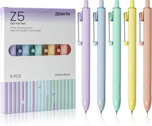 5-Pack Gel Pens, 0.5mm Fine Point Black Ink Retractable Pens with Diamond Barrel, Smooth Quick-Dry Writing Pens for Journaling, Note-Taking, Office & School Supplies