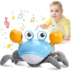 Crawling Crab Baby Toy, Musical Tummy Time Toys with LED Lights, Rechargeable Infant Toys, Walking Crab Essentials  0-36 Months, Birthday Gift(Azure