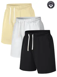 Men’s 3-Pack Summer Solid Color Cotton Athletic Shorts — Casual Loose Fit Waistband Beach Shorts with Pockets, Street Style, suitable for running, golf, fishing, basketball, camping, gym, swimming, and the beach; a great gift for men