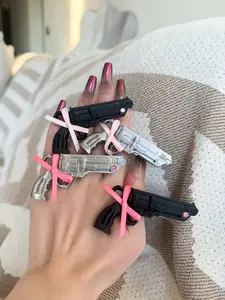 Gun Statement Ring with Ribbon Bow and Rhinestone Kawaii for Harajuku Accessories Vkei Jewelry ~ Flower Knot and Iron