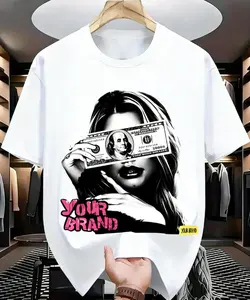 Edgy 'Your Brand' Pop Art Money T-Shirt, Bold Girl with Dollar Bill Graphic Tee, Soft 100% Cotton, Perfect Gift for Streetwear Lovers & Fashion Fans
