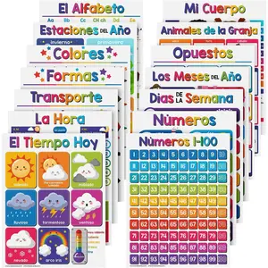 Spanish Educational Posters for  - Bundle of 14 Bilingual Classroom and Homeschool Learning Chart Decorations and School Materials,  to Grade 3 | Durable, Glossy Cardstock | 8.5" x 11"