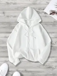 Women's Fall/winter Long Sleeve Zipper Knit Hoodie, Casual Loose-Fit Jacket, Daily Outdoor Wear, Comfortable Ladies' Outerwear Top, Sweatshirts