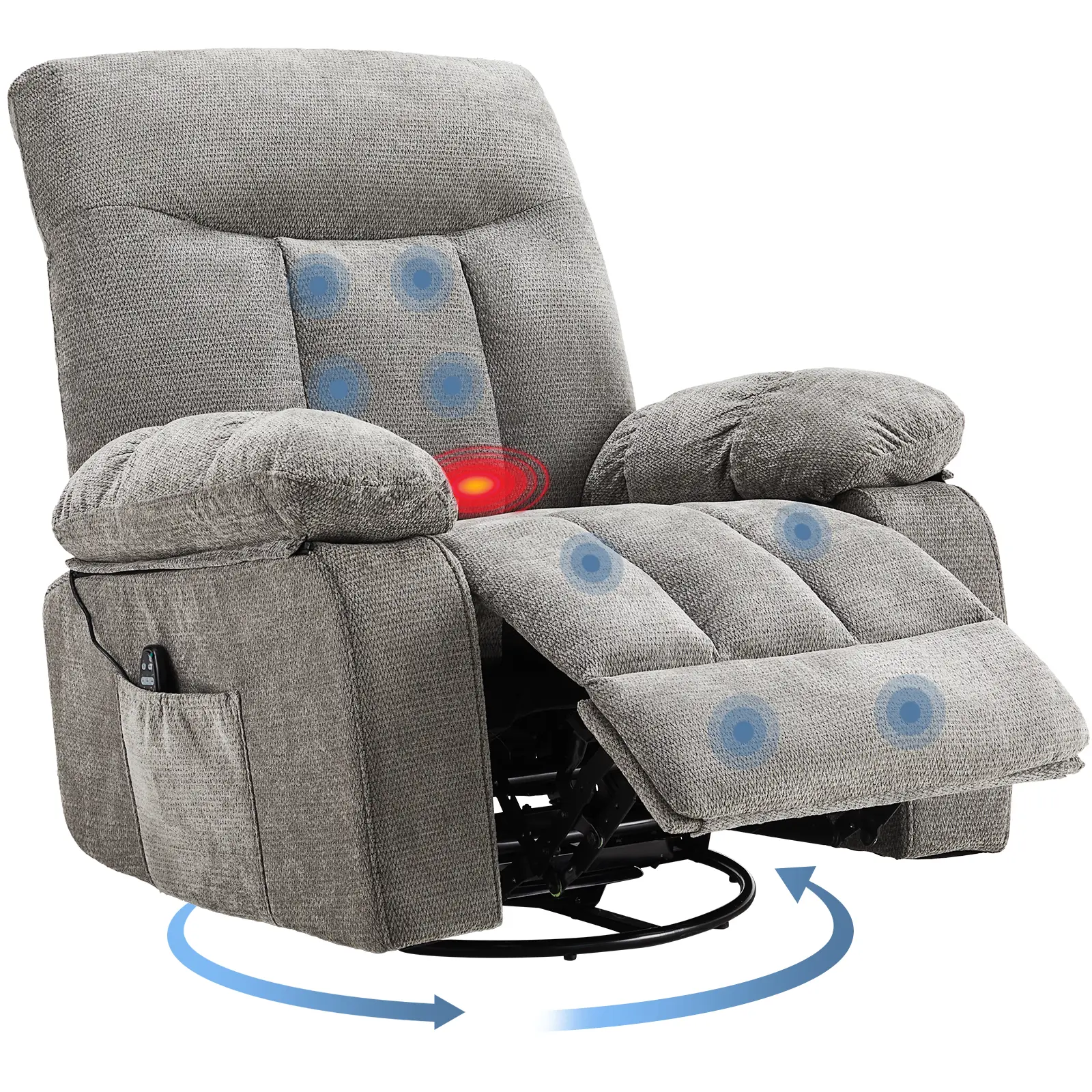 Swivel Rocker Recliner Chair with Massage and Heat, Adjustable Recline, Chenille Fabric Swivel Rocker Recliner Chair with Massage and Heat, Adjustable Recline, Chenille Fabric