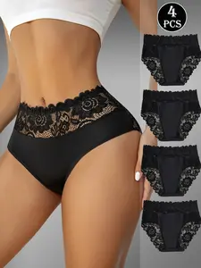 High Waist Lace Panties Soft Breathable Comfortable Chic Elegant Fit Women Underwear for Everyday Home Use 4 Pack Multipack Elegance