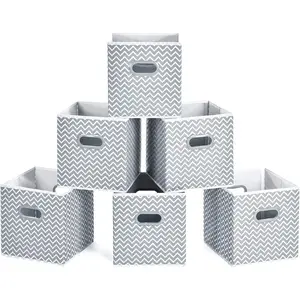 Maidmax Cloth Cube Storage Bins, Foldable Fabric Closet Storage Cubes Baskets for Home Office Nursery Toy Organizers and Storage, 10.5×10.5×11'', Set of 6, Gray Chevron MaidMAX