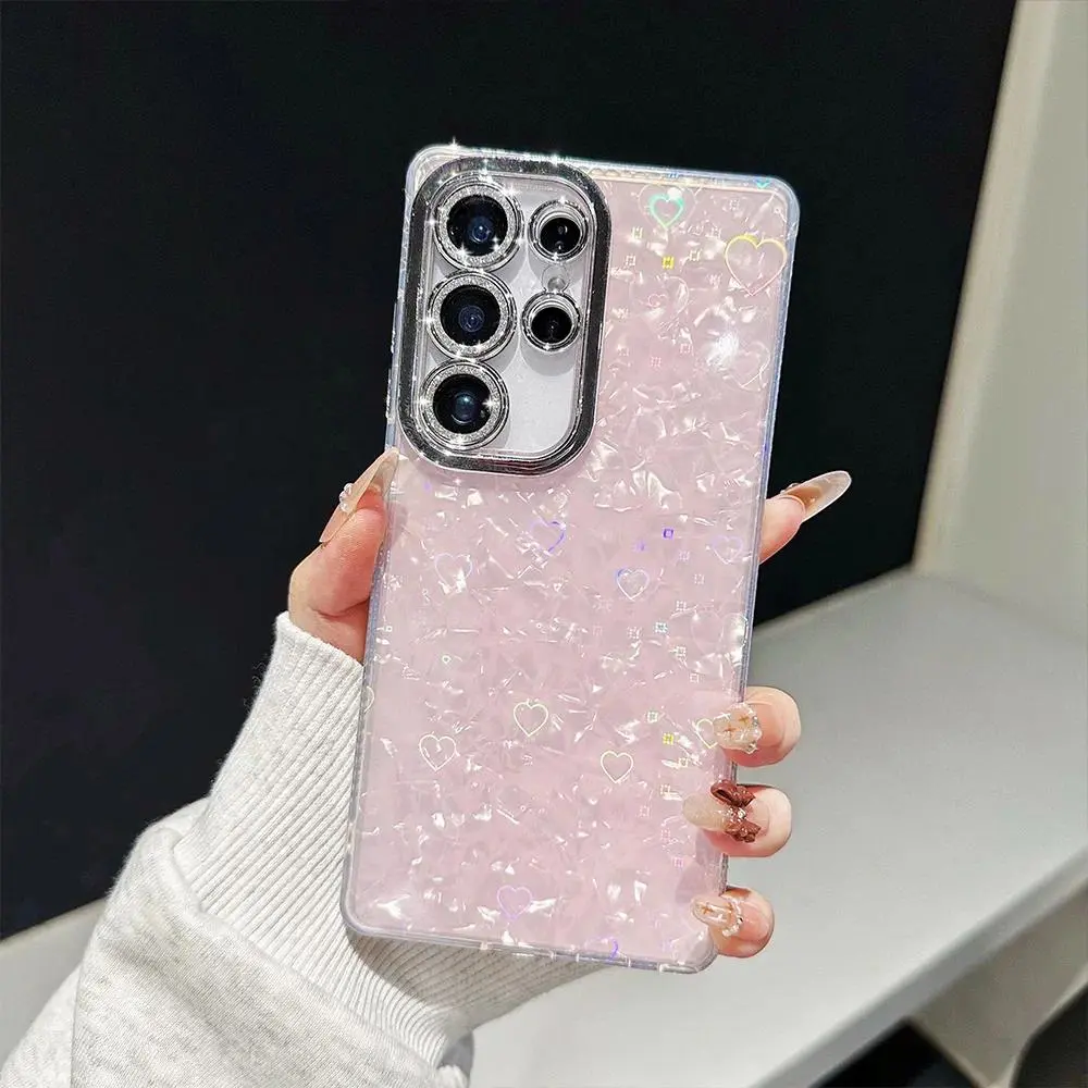 Luxury Shell Pattern Love Phone Case For Samsung A05 A06 A07 A14 A15 A16 A17 A25 A26 A34 A35 A36 A54 A55 A56 Bling Glitter Protector Cover